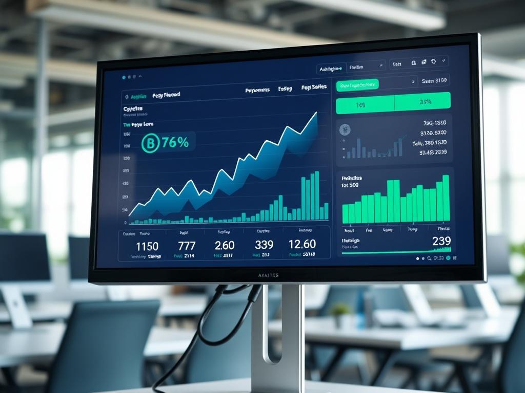 A close up shot of a computer monitor displaying analytics