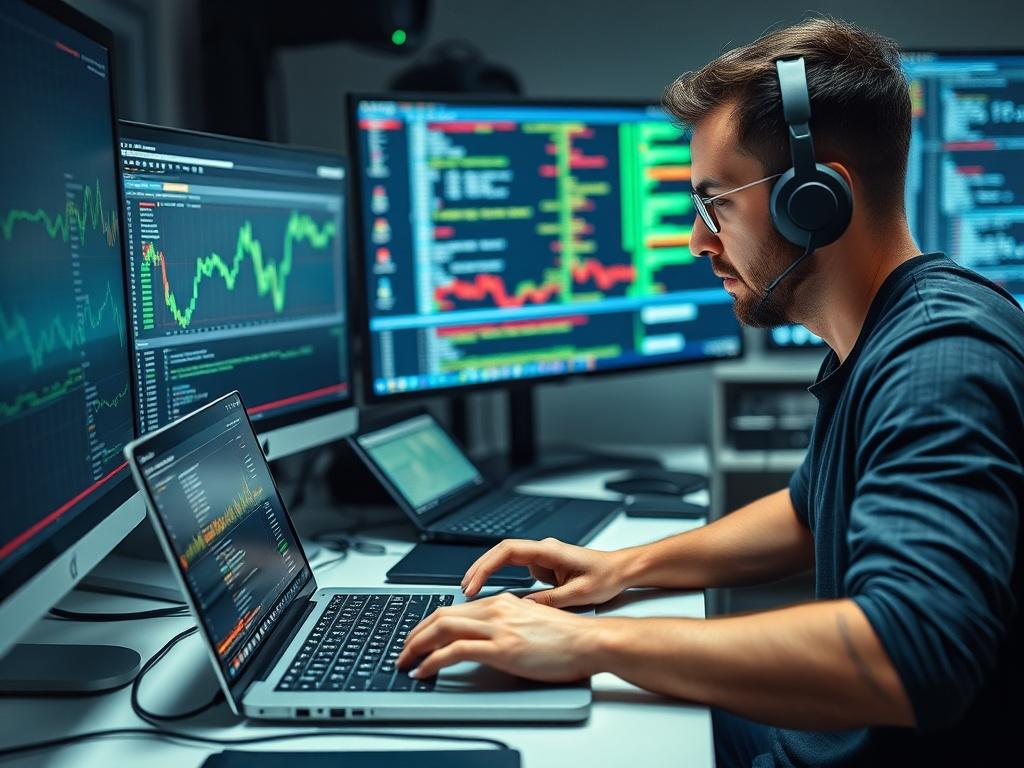 A close up of a software developer coding on a